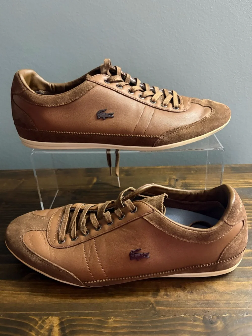 Lacoste Men’s Misano 15 SRM Brown Leather & Suede Low-Top Sneakers Size 11